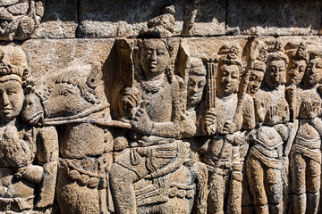 Fototapeta premium 23 May 2008, Magelang, Java, Indonesia: Panel Relief on Borobudur Temple, Indonesia