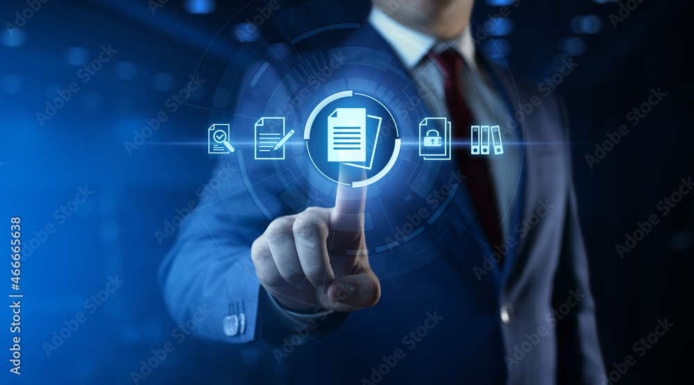 Poster document management data system business internet technology concept