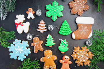 Christmas gingerbread cookies homemade cakes sweet dessert new year copy space food background rustic 