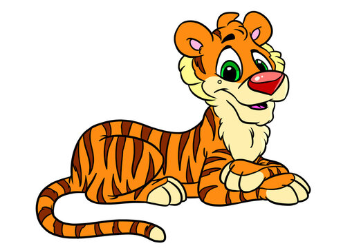 Kind tiger lies character animal illustration cartoon 
