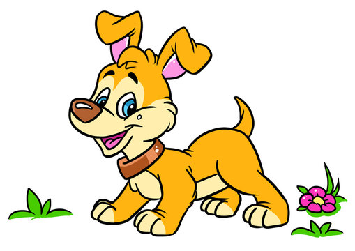 Little puppy joy running character animal illustration cartoon 