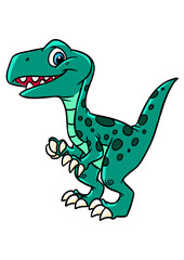 Small carnivorous dinosaur Raptor watching illustration cartoon