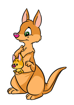 Mom kangaroo baby animal Australia illustration cartoon