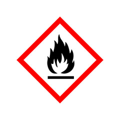 Flammable substances sign. Vector illustration of red border square sign with flame fire inside. Attention. Danger zone. Caution flammable materials. Keep away from fire symbol.