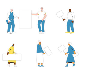 Group of elderly people holding blank banner.