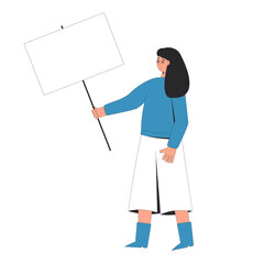 Woman holding blank banner.