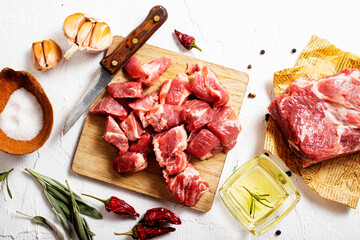 Raw meat,meat with spice, meat on wooden board