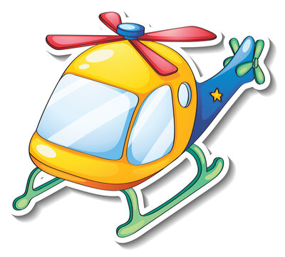 Helicopter cartoon sticker on white background