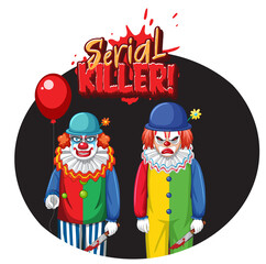 Serial Killer badge with two creepy clowns