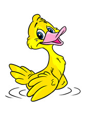 Cheerful duck swims illustration character