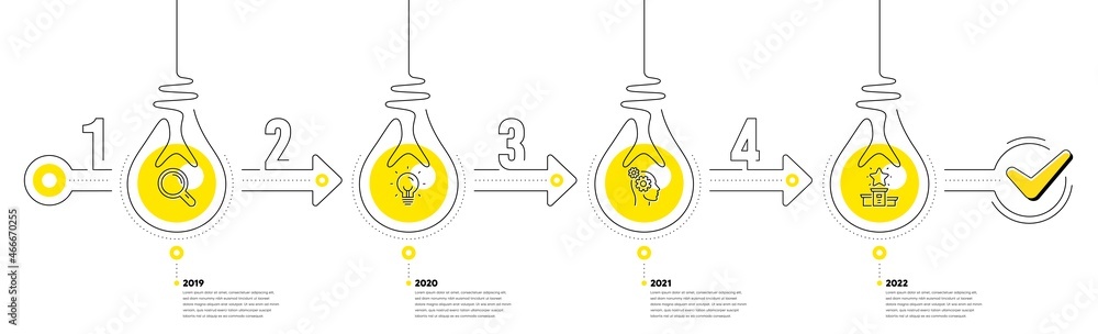 Poster lightbulb journey path infographics. business infographic timeline with 4 steps. workflow process di
