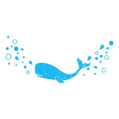 水しぶきをあげるクジラのシンプルな手描きイラスト © HIRAISO SIMONE