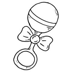 Baby rattle. Vector illustration of a sketch toy for a newborn. Hand drawn.