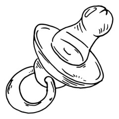 Baby pacifier. Vector illustration of a sketch of a pacifier for a newborn.