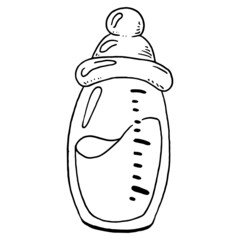 Baby bottle. Vector illustration of a sketch of a baby bottle for a newborn.