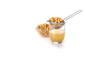 Chickpea water aquafaba isolated on white background. Copy space. Chickpea water is a substitute...