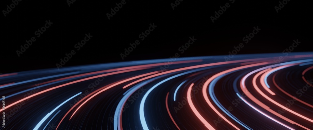 Poster 3d rendering of abstract fast moving stripe curve lines. high speed motion blur. concept of leading 