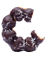 Chocolate Cream Donuts Sprinkled with Shredded Coconut.donuts not full in isolated with clipping path.
