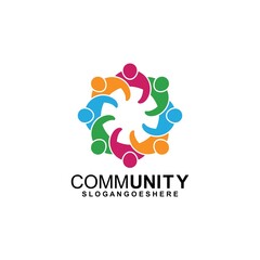 Community logo icon design with colorful people in a circular shape. Symbol of teamwork, solidarity human concept vector illustration, company branding, discussion forum, social network, team
