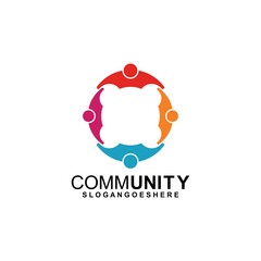 Community logo icon design with colorful people in a circular shape. Symbol of teamwork, solidarity human concept vector illustration, company branding, discussion forum, social network, team