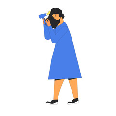 Woman blow dry curly hair.