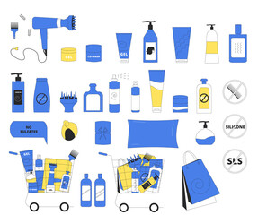 Illustration of cosmetics, tools and accessories for curly girl method.