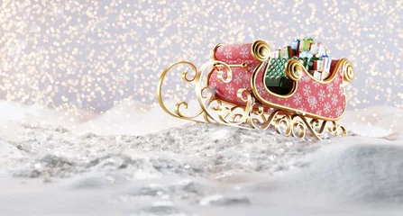 Fotobehang Christmas santa sleigh full of gifts and presents © Photocreo Bednarek