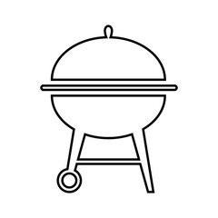 The grill icon. Round grill with lid for cooking meat and vegetables on fire and coals. Grill for outdoor cooking. Vector illustration isolated on a white background for design and web.