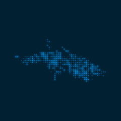 Saint Thomas dotted glowing map. Shape of the island with blue bright bulbs. Vector illustration.