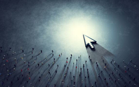 Crowd of people and digital cursor click