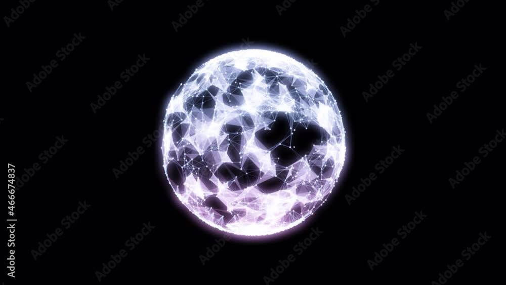 Poster digital orb rotating looped animation.crytal art on space.sphere with particular. beautiful shiny ba