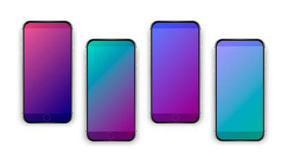 Realistic cell phone colorful mockup. Smart phone template design. Isolated cell phone. Vibrant colored mobile set phones.