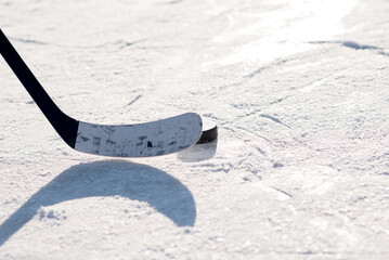 close-up of sticks and pucks in the stadium