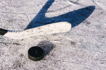 close-up of sticks and pucks in the stadium