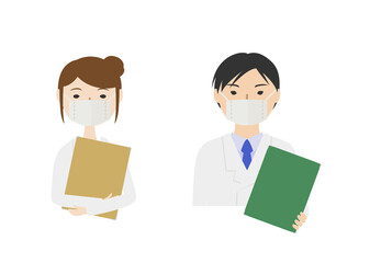 ファイルを持っているマスクを着けた管理栄養士たち（上半身）
