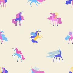 Fairy seamless pattern with cute unicorns.