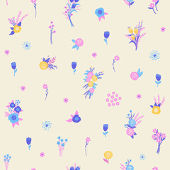 Seamless pattern with cute meadow flowers.
