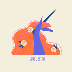Fairy unicorn portrait. Space spirit.