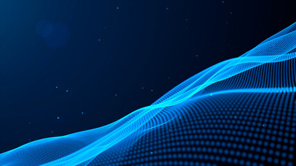Dot blue wave light screen gradient texture background. Abstract technology big data digital background.Connecting dots and lines on dark background