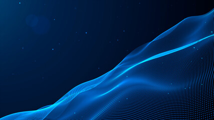 Digital wave background abstract particle blue color illustration.