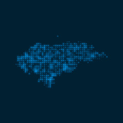Honduras dotted glowing map. Shape of the country with blue bright bulbs. Vector illustration.