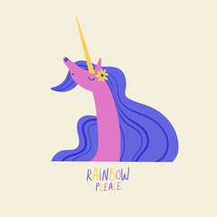 Fairytale unicorn portrait illustration.