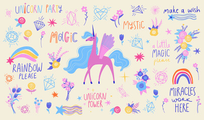 Set with cute unicorn and girly elements - 466676831