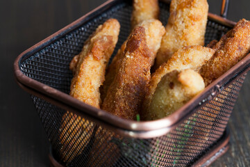 deep-fried chicken pieces cut into long pieces