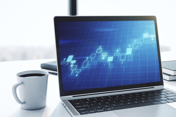 Fototapeta premium Computer monitor with abstract financial graph, finance and trading concept. 3D Rendering