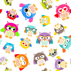 Obraz premium Seamless pattern with funny cute owls