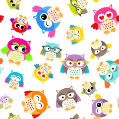Fotobehang Seamless pattern with funny cute owls © soniagoncalves