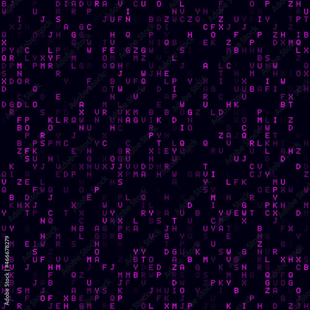 Poster abstract matrix background. magenta sparse alphabet letters background. medium sized seamless patter