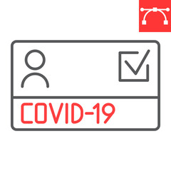 Covid-19 vaccine passport line icon, certificate and coronavirus, vaccination passport vector icon, vector graphics, editable stroke outline sign, eps 10.