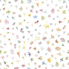Watercolor leaves cute seamless pattern. Print for textiles, packaging, covers. Handmade with paints on paper.